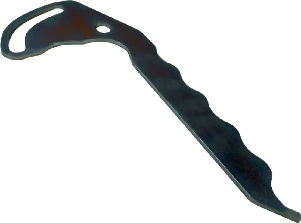Universalschlüssel mit geriffelter Kante, aus Metall, eignet sich für verschiedene Anwendungen. Produkt von der Marke Wolf.